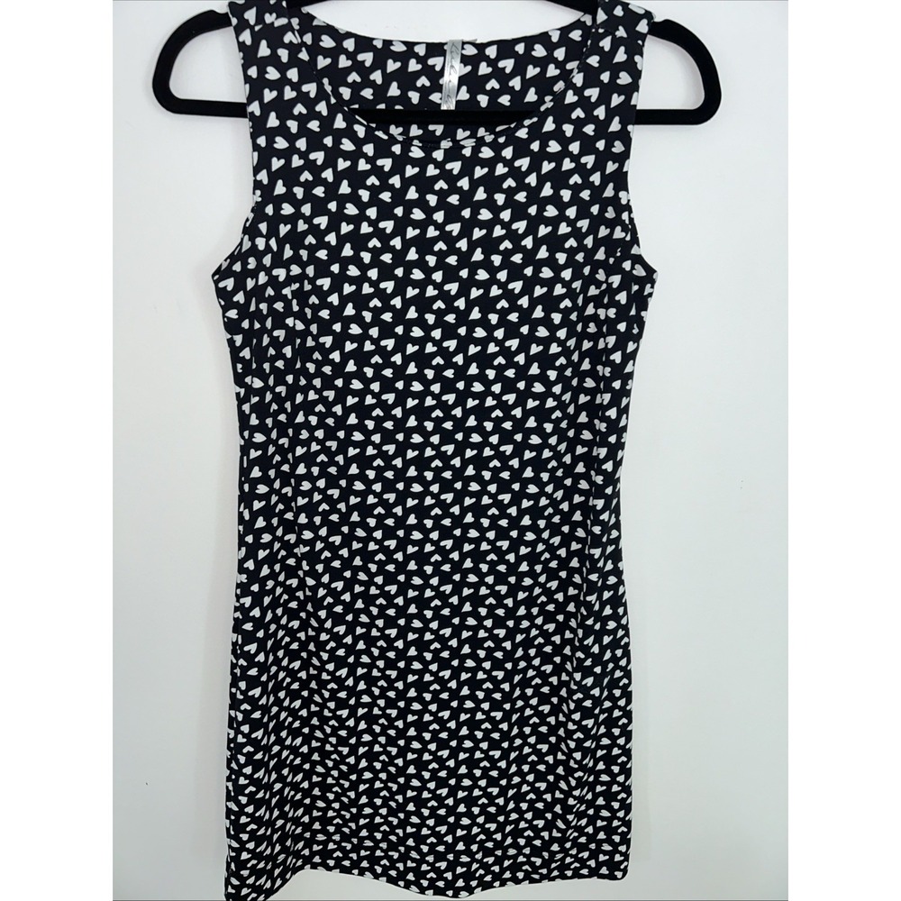 Lulu Be Women's Xs Black‎ White Heart Print Stretch Dress Sleeveless